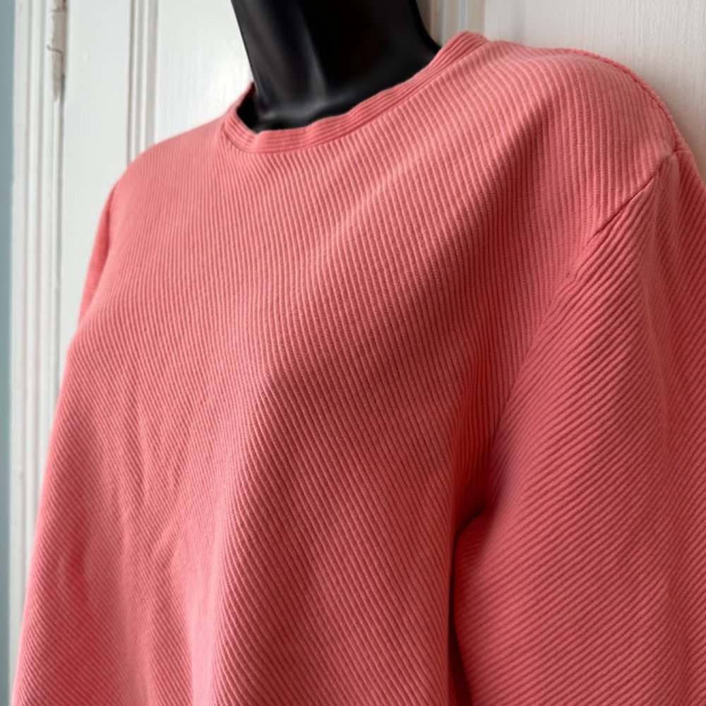 Coral Pink Long Sleeve Textured Crew Neck